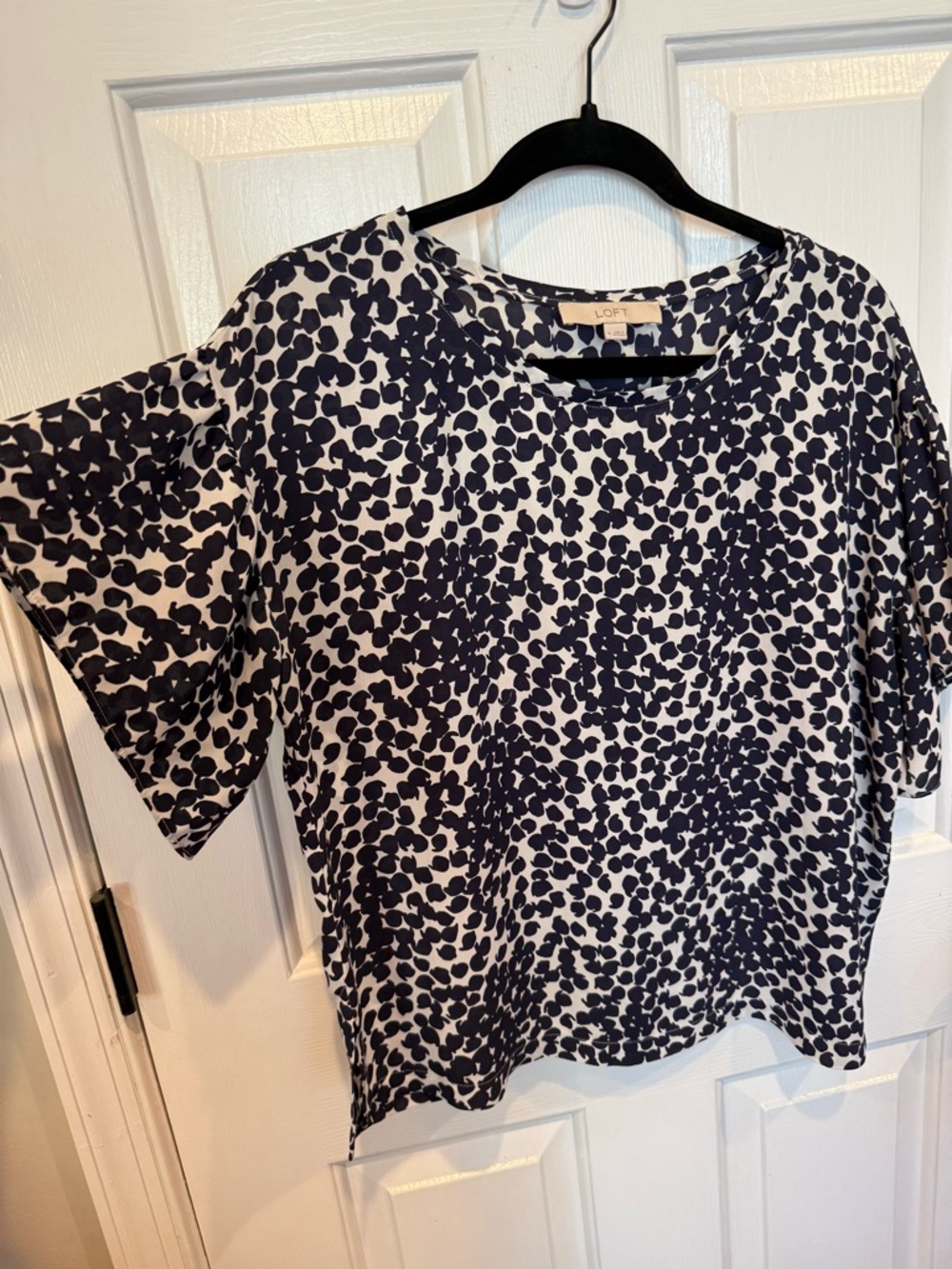LOFT Navy and White Spot Print Short Sleeve Top